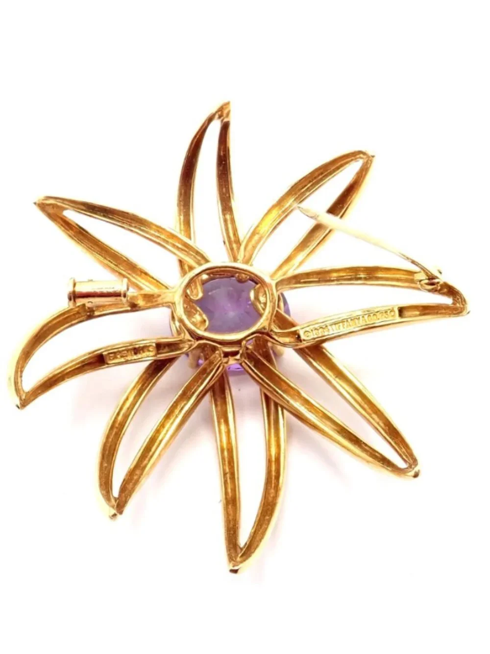 Authentic! Tiffany & Co Fireworks 18k Yellow Gold Amethyst Pin Brooch 1994